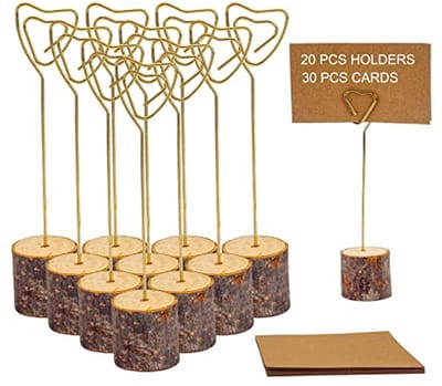 Rustieke Houten Plaatskaarthouders met Kraftpapier Plaatskaarten - Set van 20 Houders en 30 Kaarten voor Bruiloften en Feesten