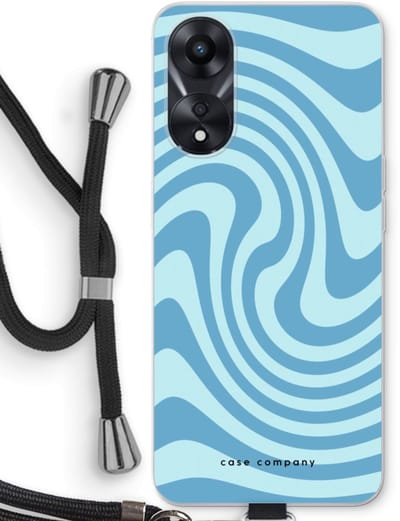 Case Company® - Hoesje met koord geschikt voor Oppo A78 5G hoesje met Koord - Swirl Blauw - Telefoonhoesje met Zwart Koord - Bescherming aan alle Kanten en Over de Schermrand