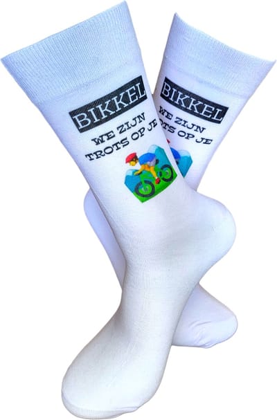 Trots op jou Bikkel - Triatlon - Fiets sokken - Wielren - Het is je gelukt - Kanjer - Trots - Fiets 4daagse - Kado - Vierdaagse - Heren Man - Lucky Day Socks - Sokken waar je vrolijk van wordt - Maat 37-44
