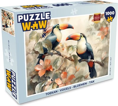 Puzzel Toekan - Vogels - Bloemen - Tak - Legpuzzel - Puzzel 1000 stukjes volwassenen