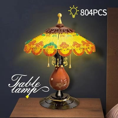 804 STuks Retro Tafellamp Bouwstenen Creatief Doe-het-zelf Speelgoed Kinderen Vakantiecadeau Bureaulamp Modelstenen Desktop Decoratie No Box yellow