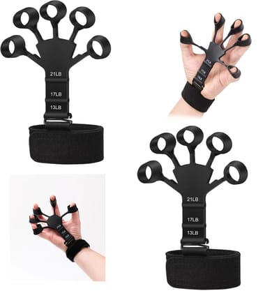 2-stuks Vingerkrachttrainer - Vingerstrekker - Vingerverlengingsapparaat - Adertrainer - Rektrainer - Gripversterker - Meerdere intensiteitsinstellingen - 14,5*10,5 cm - Geschikt voor het versterken van de vingerspieren - Zwart