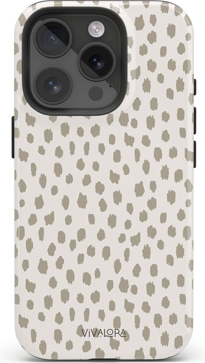 VivaLora Tough Telefoonhoesje iPhone 16 Pro met MagSafe - Wild Dots Print - 2-in-1 Phone Case - Hard Case & Siliconen Backcover - Extra Bescherming - Shockproof Cover - Dierenprint - Panter Beige