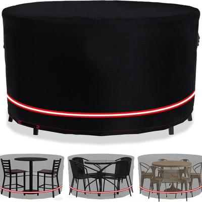 Famanu – Tuinmeubelhoezen - ronde tuintafelhoes - waterdicht - scheurbestendig - duurzame tuinmeubelen tafel- en stoelhoezen anti-UV met ontluchter zwart (Ø250 x H95) cm