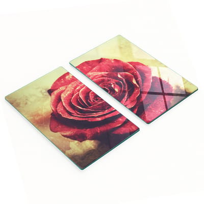 Set van twee decoratieve glazen keukenplanken met rode roos, 2x30x52 cm