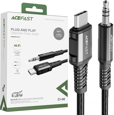 Acefast - audiokabel - USB Type C - 3,5 mm mini-jack - (mannelijk) - 1,2 - m, - AUX - zwart - (C1-08 - zwart)