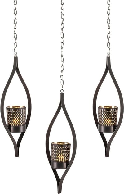 Set van 3 Hangende Kandelaars Met Theelichtglas - Vintage Decoratieve Lantaarns voor Tuin en Eetkamer