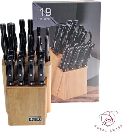 Messenset – messenblok 19-delig – messenset met blok – RVS – Voor elke Professionele Keuken – Royal Swiss®