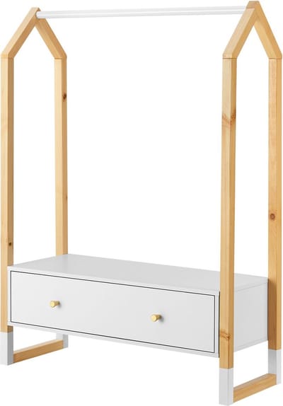 Kledingrek / Opbergrek Filla - 80 x 30 x 110 cm - Grenenhout - Wit / Natuurkleur - Incl. Opberglade