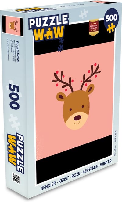 Puzzel Rendier - Kerst - Roze - Kerstmis - Winter - Legpuzzel - Puzzel 500 stukjes - Kerst - Cadeau - Kerstcadeau voor mannen, vrouwen en kinderen