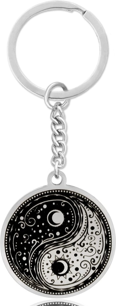 Yin Yang Sleutelhanger Zilverkleurig - Spiritueel Cadeau van Roestvrij Staal - Talisman / Hanger