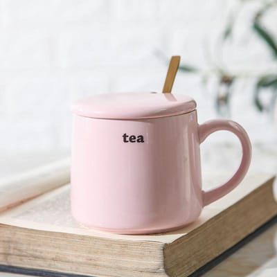Tasse en Céramique Créative avec Couvercle Cuillère Tasse à Café pour Couple Mug Créatif Macaron Tasse à Boire de Bureau Filles 301-400ml