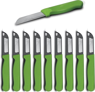 Solingen Schilmesje Robuust Handvat – RVS Glad – 16 cm met Blade Cover – Groen – 10 stuks