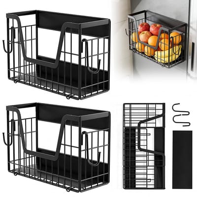Magnetische fruitmand, keukenrek, magneetrek voor koelkast, sterke koelkast, zijrek en organizer, opbergrek voor fruit, groenten en wasgerei, voor keuken en bijkeuken (2)