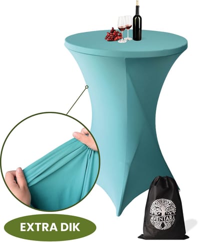 Statafelrok Turquoise x 1 – ∅80-85 x 110 cm – Luxe Extra Dikke Stretch Stof – Inclusief Opbergtas – Kras- en Kreukvrije Statafelhoes – Perfect voor Horeca, Bruiloften en Feesten