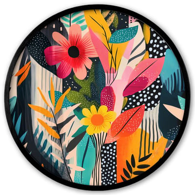 Poster in lijst Rond - Fotolijst 40x40 cm - Posters - Schilderij - Abstract - Bloemen - Roze - Ronde posterlijst zwart - Decoratie - Wanddecoratie woonkamer - Muurdecoratie slaapkamer