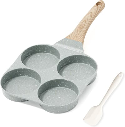 QORA® Poffertjespan - Gietijzeren pan - Voor inductie - Poffertjes maken - Met Anti Aanbaklaag – Pannenkoekenmaker – Met 4 gaten - Groen - 23cm x 23cm x 4cm