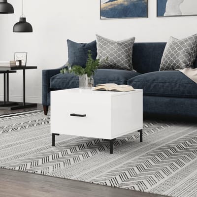 Salontafel met lade - Bijzettafel Tafel - Woonkamer opbergen - Hoogglans afwerking - 50 x 50 x 40 cm - Wit