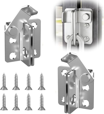 RVS 2-in-1 sluiting met vergrendelingsgat voor tuinpoort, hek en raam - 4,5 x 0,3 cm, inclusief schroeven en bouten
