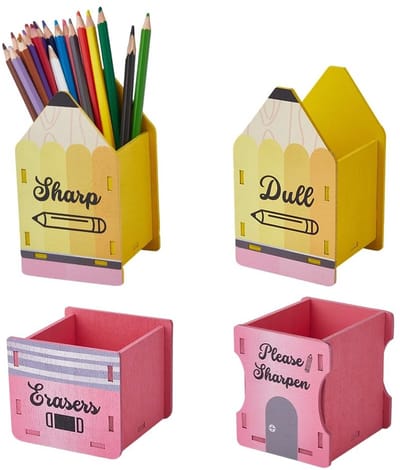 Dailygoods- Potloodhouder 4 Stuks - Houten Dispenser - Pen Organizer - Potloodvormige Houder - Kantoor/Bureau Accessoires - Schattige Kleuren - Pennenhouder