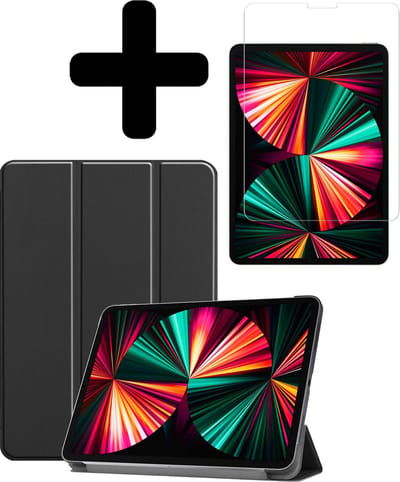 Hoes - Geschikt voor Apple iPad Pro (2021) - 12.9 inch - Met Screenprotector - Trifold Bookcase - Hard Cover - Hardcover Book Case - Tablet Hoesje - Zwart