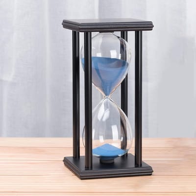 Zandloper Timer - Zandklok Decoratie - Koken en Spelletjes - Houten Frame - 14.3 cm - Zwart Blauw
