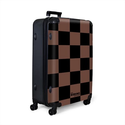 NoBoringSuitcases.com® - Koffer groot - Reiskoffer lichtgewicht - Bruin met zwarte schaakbord print - Rolkoffer met 4 wielen - Grote trolley XL - 98 liter bagage