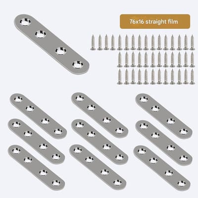 Verpakking van 10 stuks 76*16mm rechte beugels met schroeven, platte roestvrijstalen beugels, reparatiebeugels, platte plaatbeugels, roestvrijstalen rechte beugels.