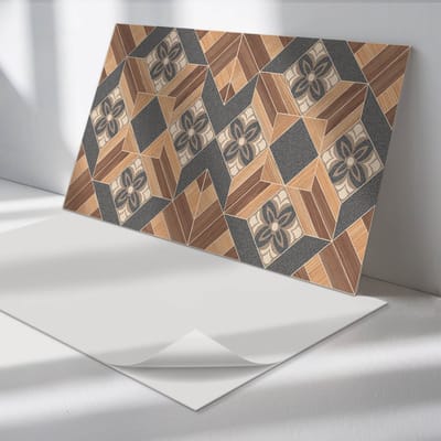 Wallfluent Vinyl Tegels - Patroon met Bloemmotieven Vloer Tegels PVC - 40 cm x 20 cm - Bruin PVC Tegels - Set van 10 - Rechthoek PVC Tegels - Texturen Plaktegels - Zelfklevende PVC Tegels - Plaktegels Keuken en Badkamer
