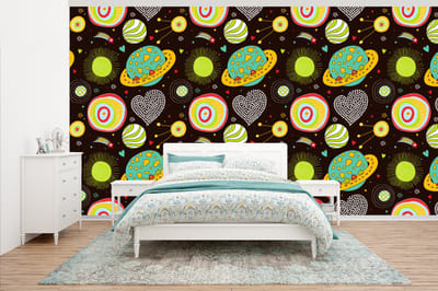 Behang - Fotobehang Patronen - Ruimte - Planeten - Jongens - Kinderen - Kids - Breedte 500 cm x hoogte 280 cm