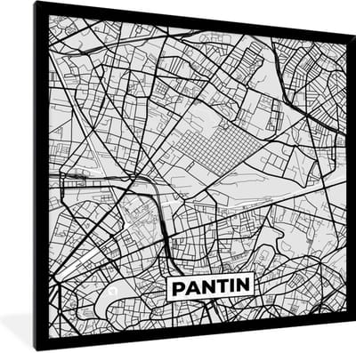Fotolijst incl. Poster - Kaart - Stadskaart - Frankrijk - Pantin - Plattegrond - 40x40 cm - Posterlijst