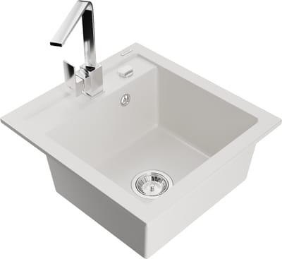 Mexen Vito granieten spoelbak met 1 bak en Rita keukenkraan, wit - 6503-20-670300-00