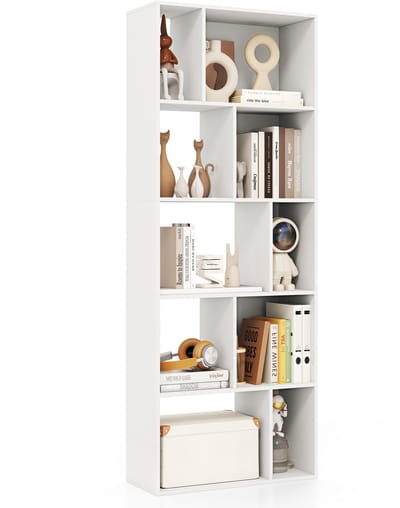 COSTWAY Boekenkast met 5 niveaus, staand rek met 10 vakken, wit van hout, kubusrek, vrijstaande boekenkast, opbergrek voor woonkamer, werkkamer, 60 x 25 x 160 cm