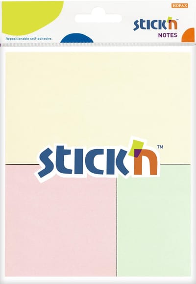 Stick'n Memoblok Stick'n - Pastel Geel 76x127mm - Roze 76x76mm - Groen 76x51mm - 3x 50 Memoblaadjes