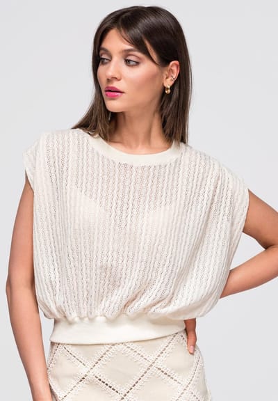 OMBRE Blouse - Loose Fit - Mouwloos - Knopen Ecru ONESIZE