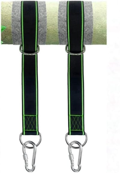 Schommelbanden Set - Hangstoel Ophanging - Buiten Ontspannen - Inclusief Boombeschermers - 50 cm Touw - Groene Randen