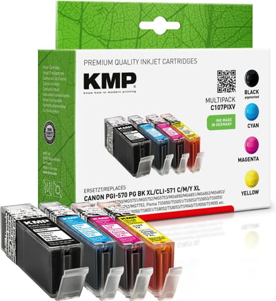 KMP Inkt vervangt Canon PGI-570 XL, CLI-571 XL Compatibel Combipack Zwart, Cyaan, Magenta, Geel C107PIXV 1567,0050