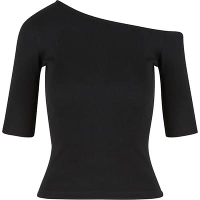 Urban Classics Dames biologische asymmetrische rib T-shirt Shirt met lange mouwen zwart XL