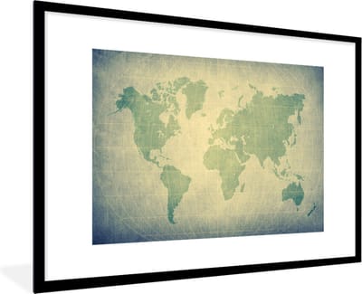 Poster in lijst - Fotolijst 90x60 cm - Posters - Wereldkaart - Wereldbol - Groen - Kids - Jongens - Meid - Posterlijst zwart - Decoratie - Wanddecoratie woonkamer - Muurdecoratie slaapkamer