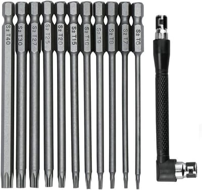 Set van 11 stuks 75mm Torx beveiligingsschroevendraaiers met hexagonale schacht 1/4 inch - T6 tot T40