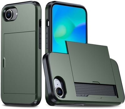 Coverup Hoesje - Geschikt voor iPhone 16e / 17e Hoesje - Coverup Hybrid Card Slider Back Cover - Army Green