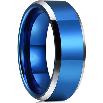 Mode Blauwe Kleur Roestvrij Stalen Ringen Voor Mannen Blauw Geborsteld Schuin Afgesneden Rand Staal Verlovingsringen Mannen Trouwring Sieraden Cadeau 9 blue