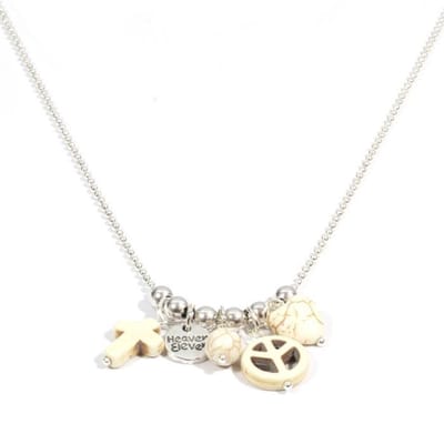 Heaven Eleven dames Ketting ballchain - wishbone-wit kruisje - peace