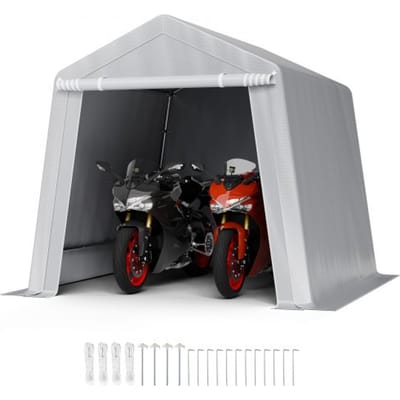 VEVOR Gereedschapsschuur, 243,8 x 243,8 x 229 cm, Garagetent van PE, Gereedschapsschuur, Fietsenstalling, Tuinhuis, Carport, Fietsenstalling, Opslaggarage voor Motor, Grasmaaier, Fiets, Grijs