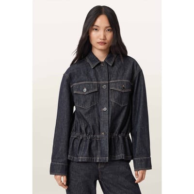 AllSaints Denby Peplum Trucker Raw Indigo Blue Taglia: 2 | Giacche di jeans Outlet | Donna | Blu