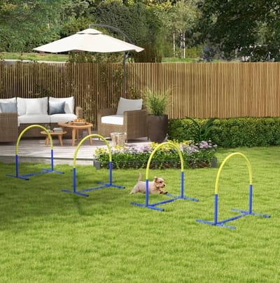 MEUNIQ honden agility-set 4-delig, horde trainingsset 88 x 64 x 95 cm, met draagtas, draagbaar springhindernis voor gras of vlakke ondergrond, blauw