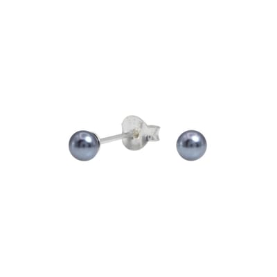 Joy|S - Zilveren 4 mm parel oorbellen - antraciet grijs