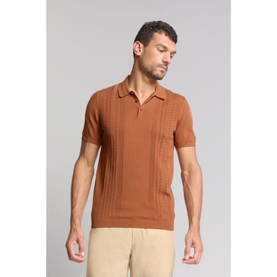 No Excess Pullover Short Sleeve Polo Solid Placed Jacquard Caramel Größe: XL | Poloshirts Outlet | Herren | Braun