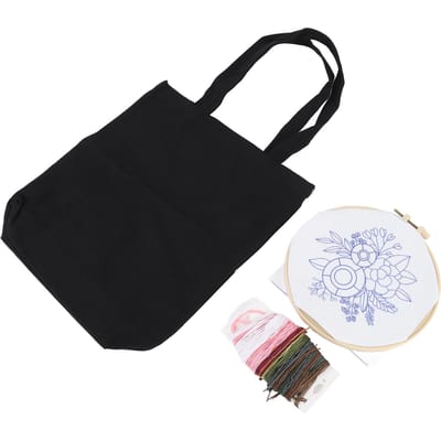 Canvas Tas Borduurpakket met Patroon Borduurringen Kleurige Draden Kunst DIY Knutselpakketten voor zwart