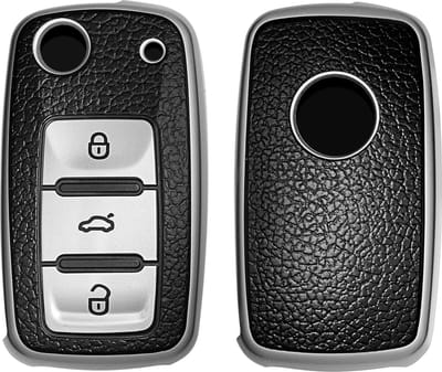 kwmobile autosleutelhoes geschikt voor VW Skoda Seat 3-knops autosleutel - TPU beschermhoes in zilver / zwart - Autosleutelcover